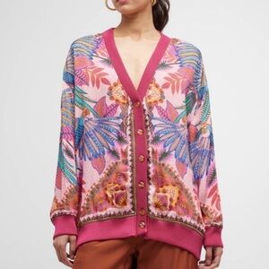 💕FARM RIO MACAW SCARF PINK CARDIGAN 🔥🔥🔥🔥🔥